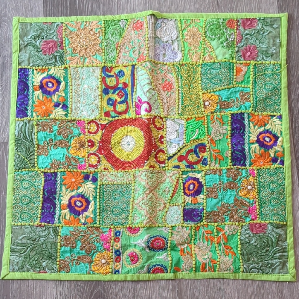 India Colorful Patchwork Tapestry Pillow Cover In Purple 24x24